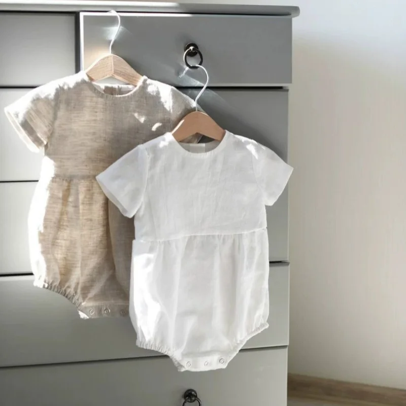 

Korean Style Summer Toddler Baby Boys Girl Romper Cotton Short Sleeve Cotton Linen Infant Baby Girls Boys Jumpsuit