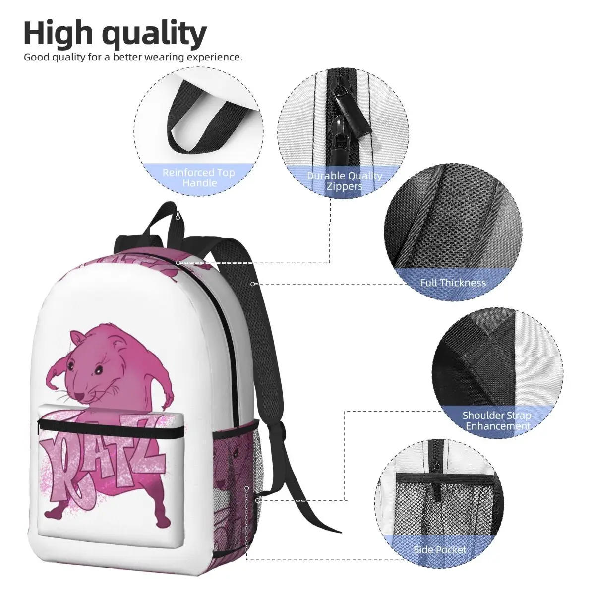 RATZs PINK MOUSE Merch Backpack Daypack Large Capacity Boys Girls BookBag School Bag Shoulder Bags for Men Women