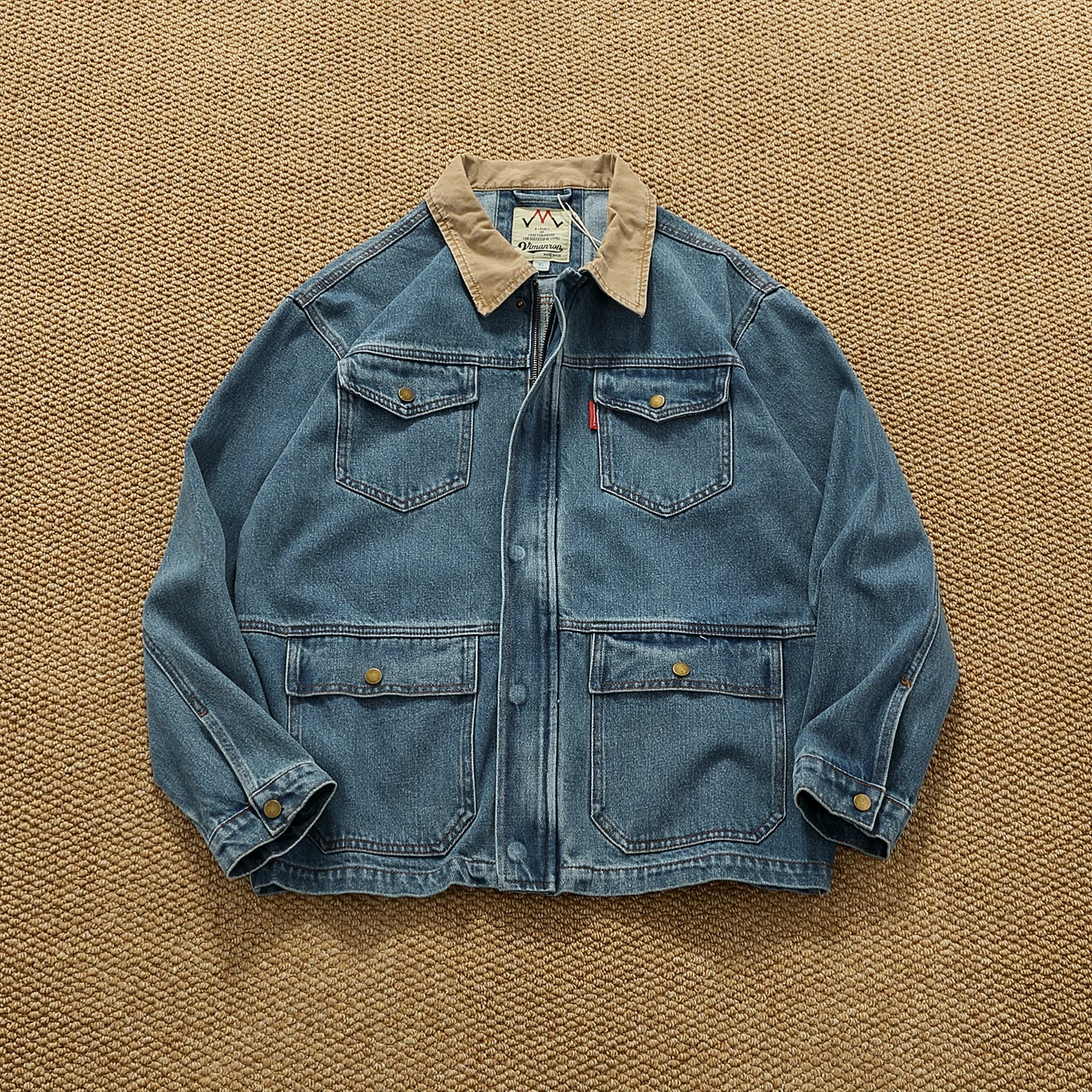 ウェイドデニムジャケット メンズ アメリカンカジュアル ベーシック スタイル ヴィンテージ ワークウェア コートカラー スタンドカラー コットン100% ファッション アーバン 春秋