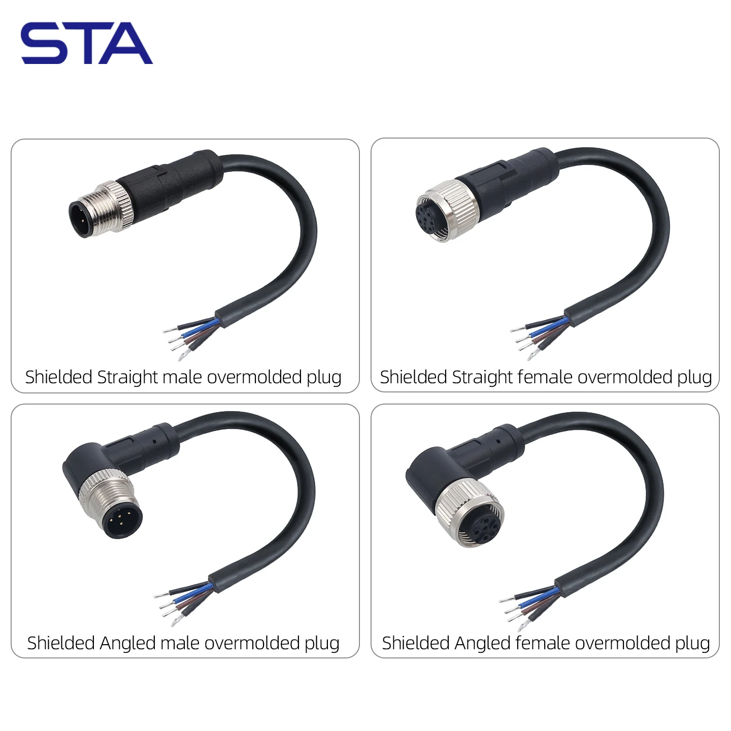Sensor M12 Cable Connector Waterproof IP67 Male Female Overmolded Plug Shielded PVC/TPU Wire 2 3 4 5 6 8 12 17 Pin A B D Code