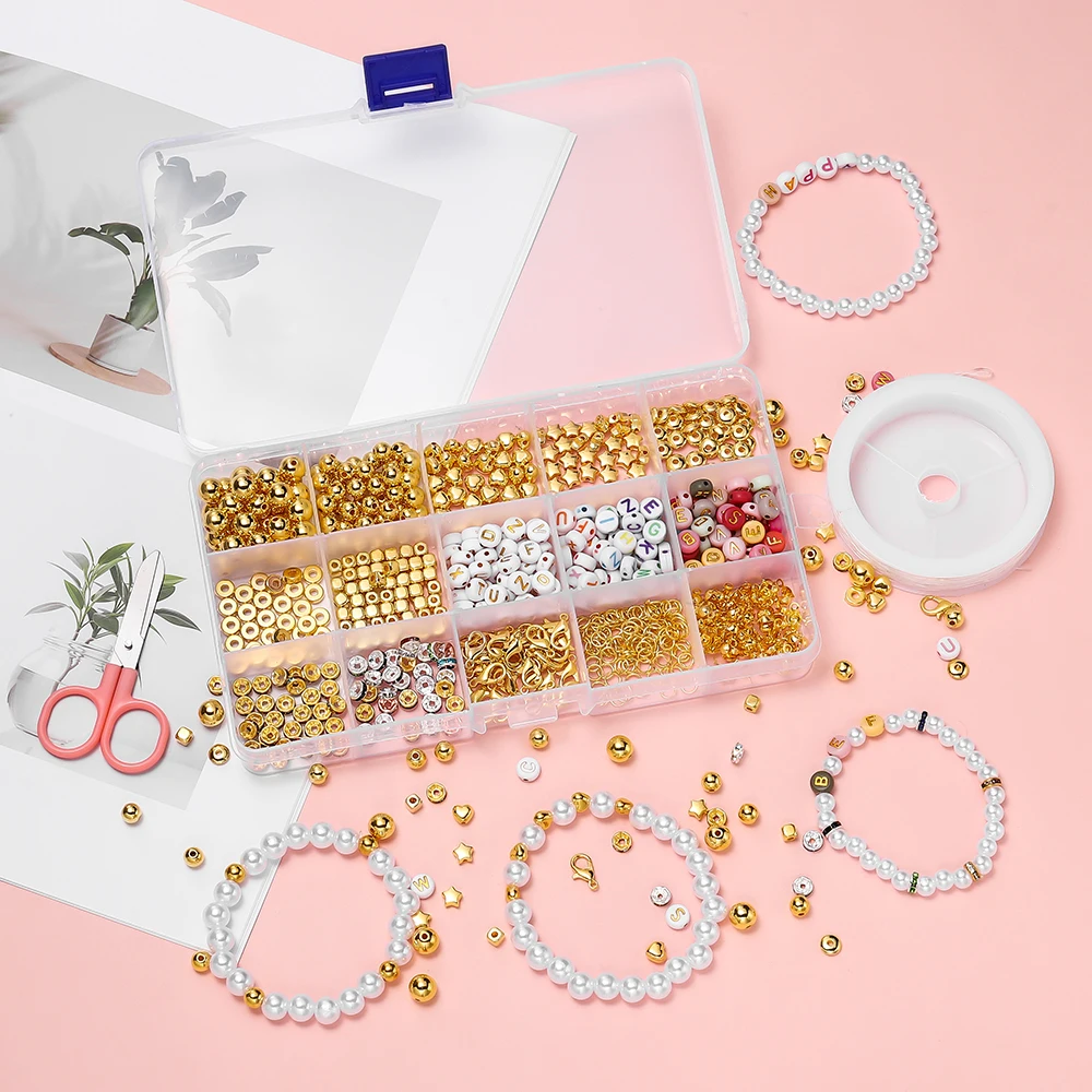 

642pcs/Set CCB Beads Rhinestone Spacer Bead with Elastic Cord Jewelry Tools for DIY Bracelet Necklace Jewelry Making Kits