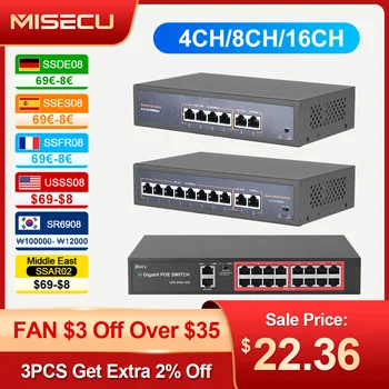 Misecu 48v 4/8/16 portas poe switch para câmera ip ethernet 10/100mbps iee802.3 af/at para câmera ip/cctv sistema de câmera de segurança