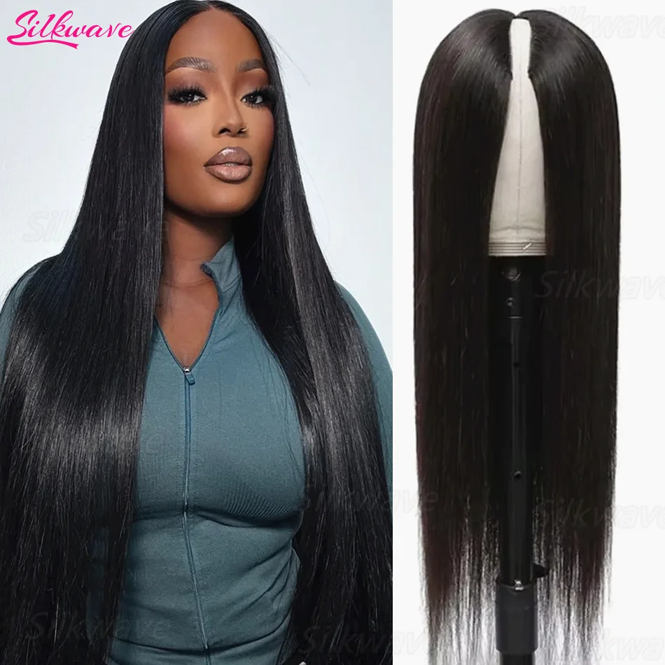 

30 40 Inch Straight V Part Wig Human Hair 100% Wear And Go Glueless Black Brazilian Hair Upgrade Head Clip In Half Wig For Women