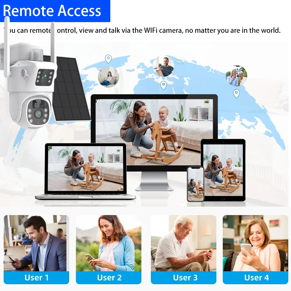 8MP 4K 5G & 2.4GHZ واي فاي كاميرا شبكة مراقبة أمنية ملونة عدسة مزدوجة تعمل بالطاقة الشمسية بطارية CCTV إنذار كشف الإنسان كاميرا IP