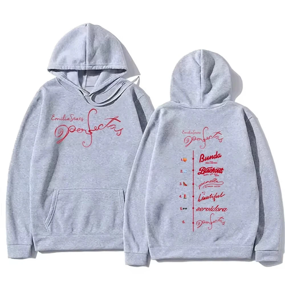 เสื้อฮู้ดกราฟิก Emilia Mernes Perfectas เสื้อฮู้ดแฟชั่น Emilia Perfectas เสื้อฮู้ดแขนยาวสำหรับผู้ชายและผู้หญิง สไตล์ฮิปฮอป เสื้อฮู้ดแนวสตรีท