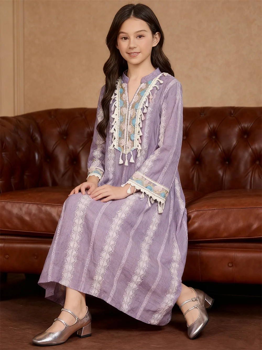 

Ближневосточное детское платье с вышивкой, модные детские праздничные платья для девочек, мусульманская Абая, Дубай, кафтан, халат Ид Джеллаба, Джалабия