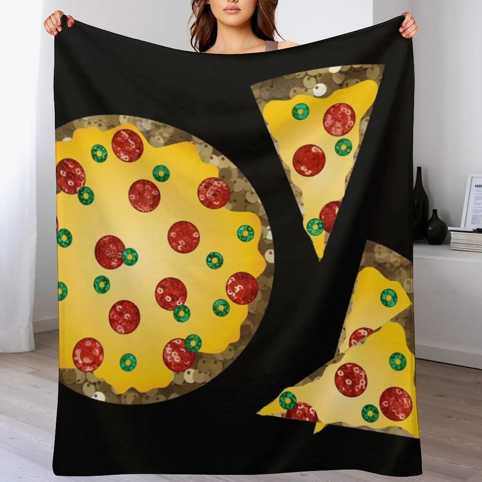 

sequin print pizza Throw Blanket Soft Big Softest funny gift Blankets