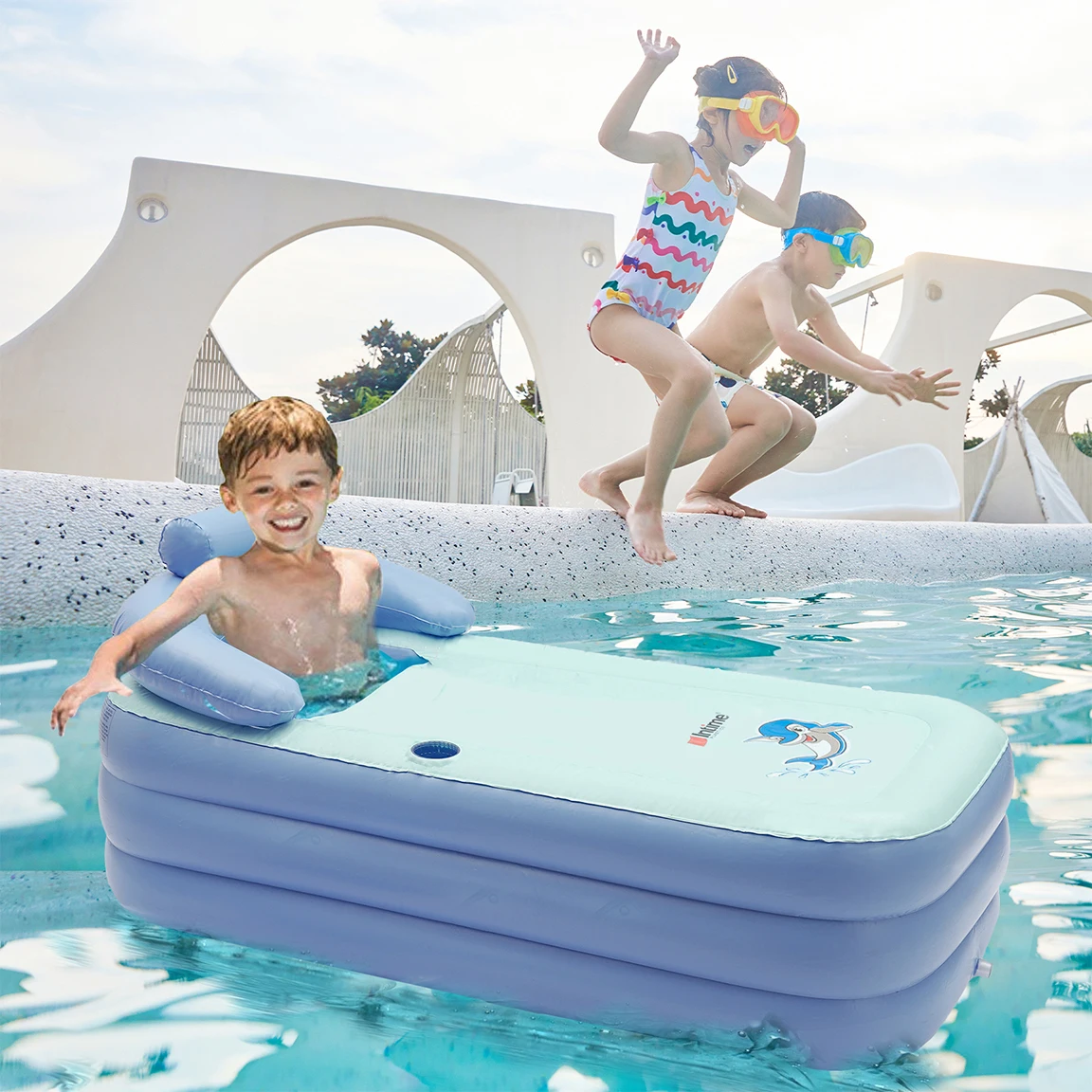 Inflatable Bathtub Blue Folding Bathtub with Warm Design Of Cushion Baby Pool