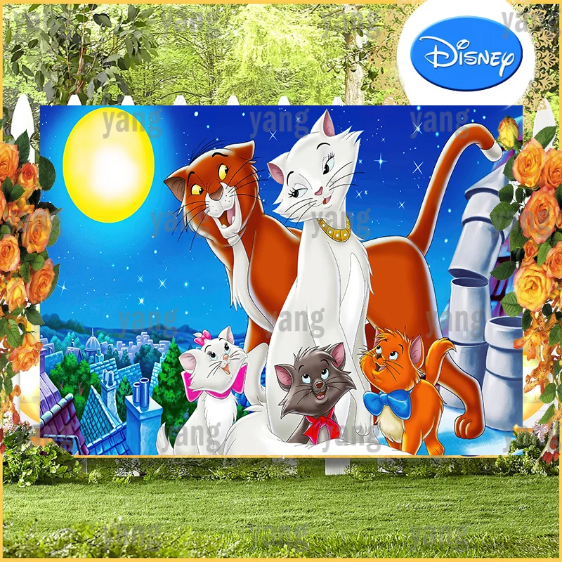 

Wedding Moon Satrs Background Wall Family Party Decor Disney Marie Cat Baby Shower Supplies The AristoCats Backdrop Birthday