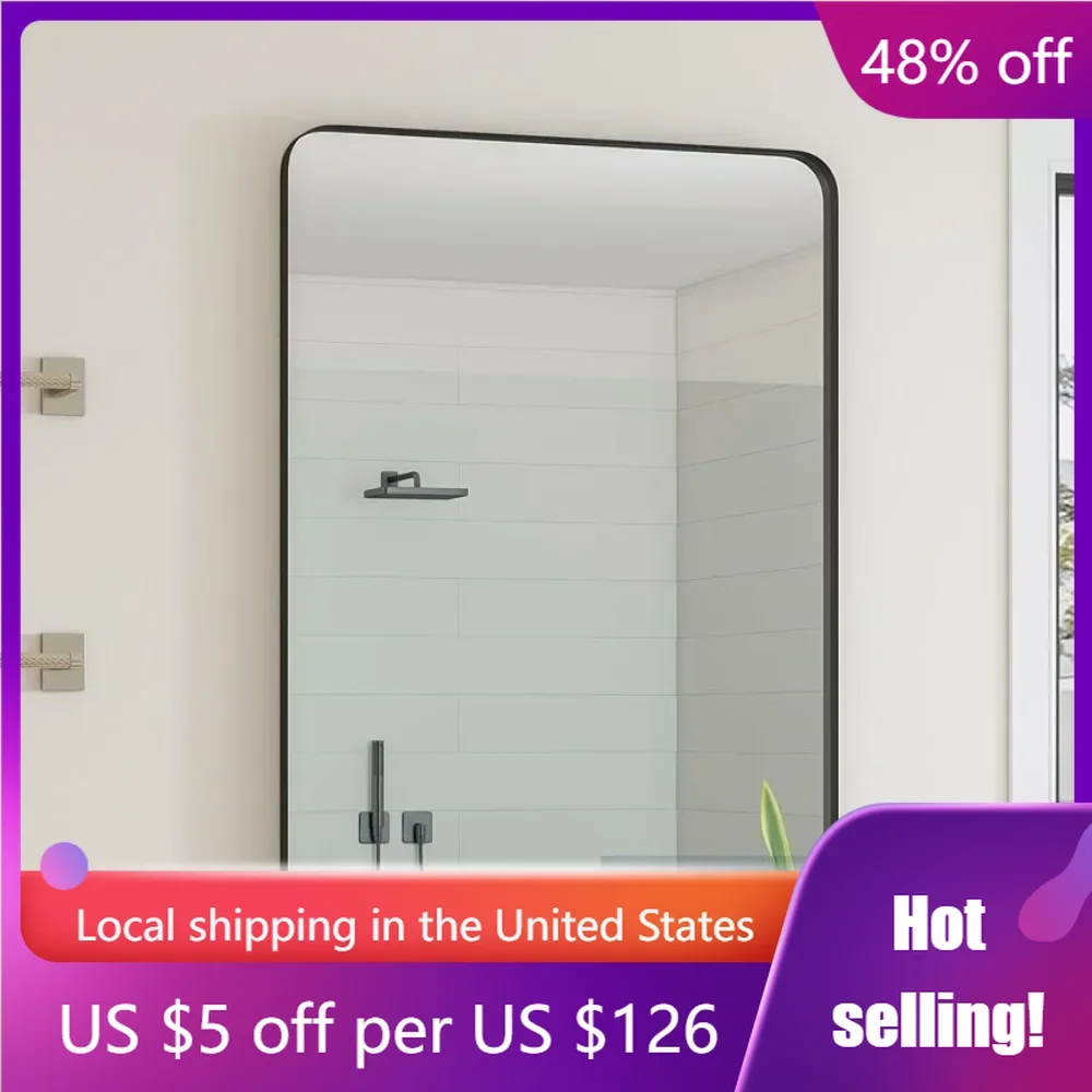 

Living Room Mirror Wall Mirror 30x40 Inch Black Rectangular Metal Framed Mirror Vanity Mirro Bathroom Freight free