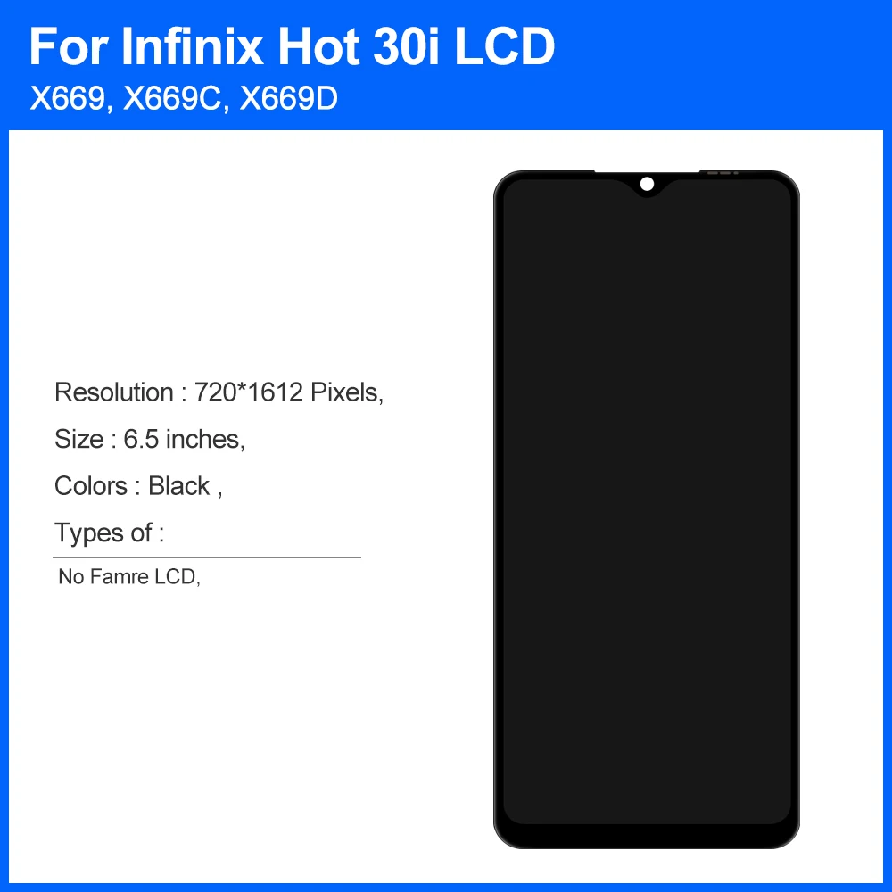 100% Test Premium Lcd For Infinix Hot 30i X669 X669C Display Touch Screen Digitizer Panel Assembly Lcd Screen With DIY Frame