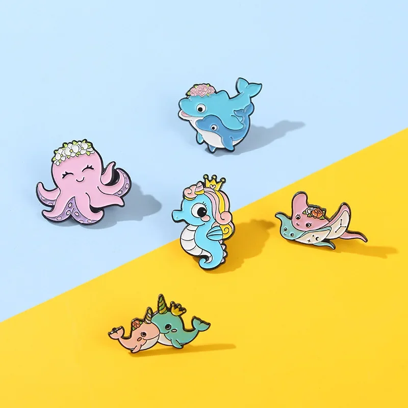 Cartoon Cute Marine Animal Octopus Brooch Enamel Collar Pin Metal Broches for Women Badge Pines Metalicos Brosche Accessories