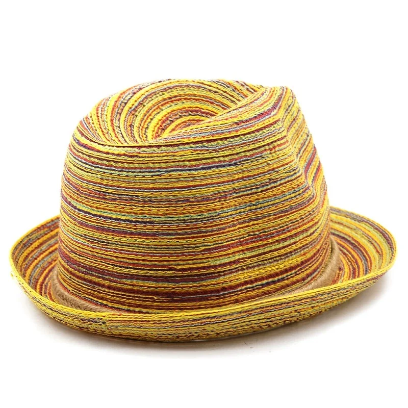 Summer Outdoor Hemp Rope Rainbow-Striped Women's Sun Hat: Fashionable Jazz Straw Hat and Beach Hat