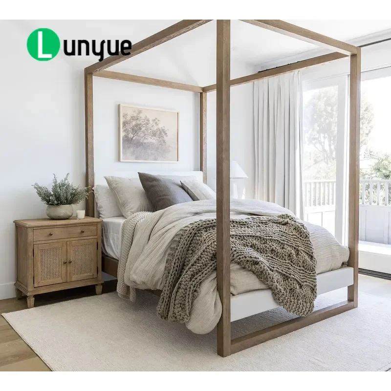 Country Style Metal Handle Wicker Cabinet Door Dovetail Wood Structure Wooden Stand Bedroom Bedside Table