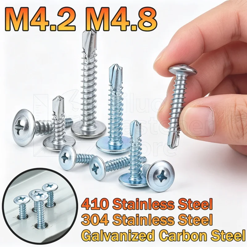 M4.2 M4.8 Phillips Truss Head Self Drilling Screws with Washer 410/304 Stainless Steel & Carbon Steel for Iron Plate Aluminum