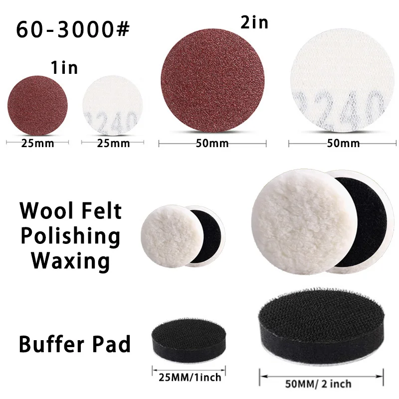 30Pcs 2/1Inch 50/25mm Sanding Discs Pads 60-3000 Grit Abrasive Polishing Pad Kit For Drill Grinder Rotary Tools Sandpapers
