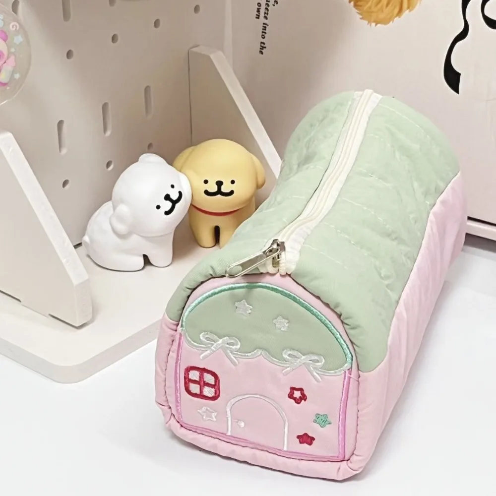 Cute House Shaped Pencil Cases Multi Layer Creative Pen Stationery Storage Bags Soft Large Capacity Student Cosmetic Pouch