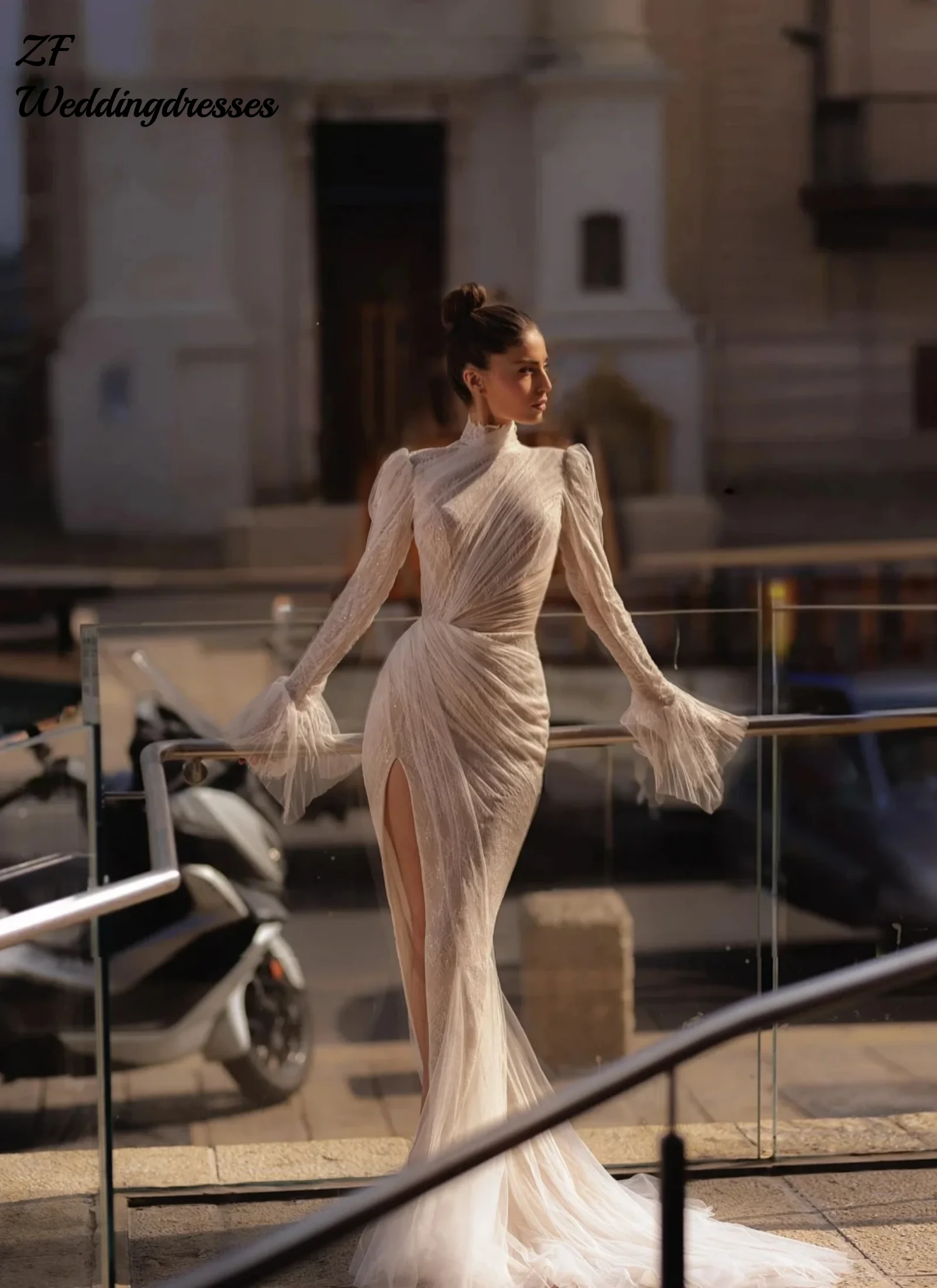 

Customized Romantic High Neck Wedding Dresses Lace Appliques Dress For Bride Mermaid Floor-length Bridal Gown Vestido De Novia