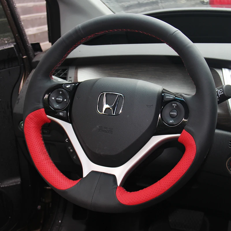 Hand-Stitched Leather Car Steering Wheel Cover for Honda Civic CRV Breeze Crider Vezel Accord Jade Xrv Fit Car Accessories