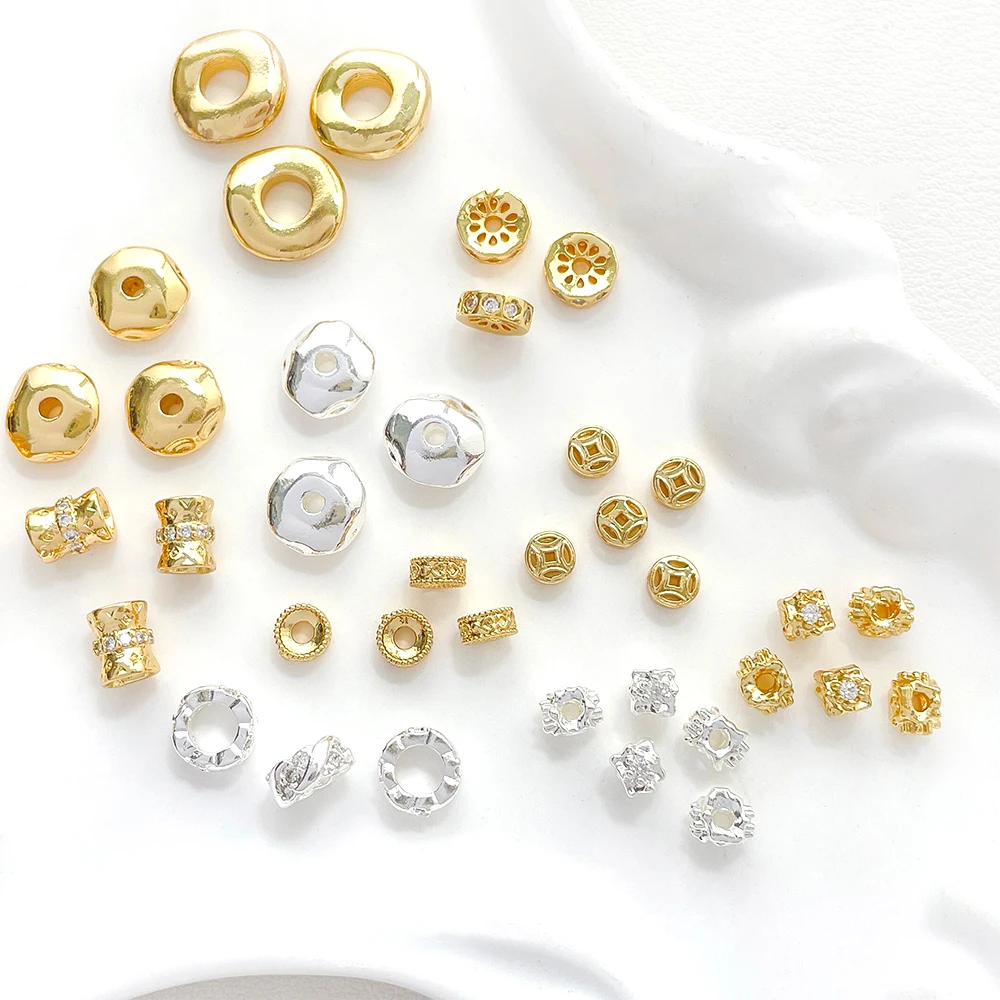 Brass Plated with Genuine Gold Zircon Inlaid Hollow Out Small Spacer Beads DIY Jewelry Making Necklace Bracelet Accessory