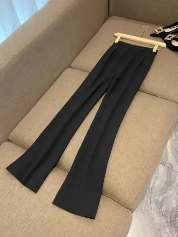여성용 지퍼 와이드 레그 플레어 팬츠, 블랙 슬랙스, 한국 패션, 캐주얼, 편안한 스트레치, Y2k 스트리트웨어, 신제품