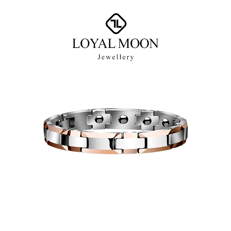 Loyal Moon Rose Gold Plating Tungsten Carbide Bracelet With Magnetic Stone Jewelry,Customized