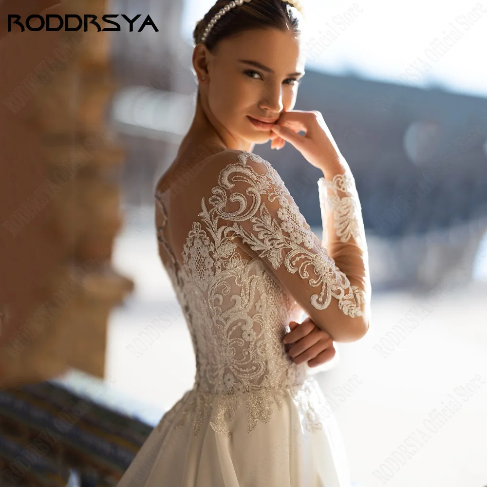 Roddrsya robe de mariée délicate à manches longues princesse applique dentelle robe de mariée aRODDRSYA-vestidos De Novia De manga larga, traje De encaje con apliques De princesa para ceremonia De boda, corte en A, tul