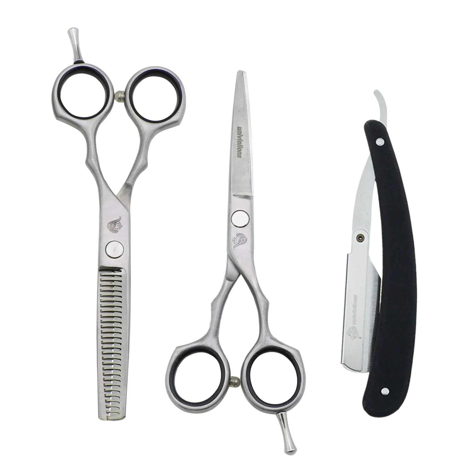 

5.5 Inch Salon Barber Hairdressing Scissors 3 Pieces Kit: 1 Hair Thinning Scissors+1 Cutting Shear+1 Foldable Razor Shavette