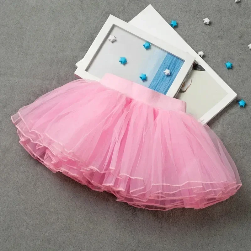 Girls Ballet Tutu Skirts Pink Kids Fluffy 4 layer Soft Yarn Tulle Skirts White Elastic Ballet Leotard Skirts