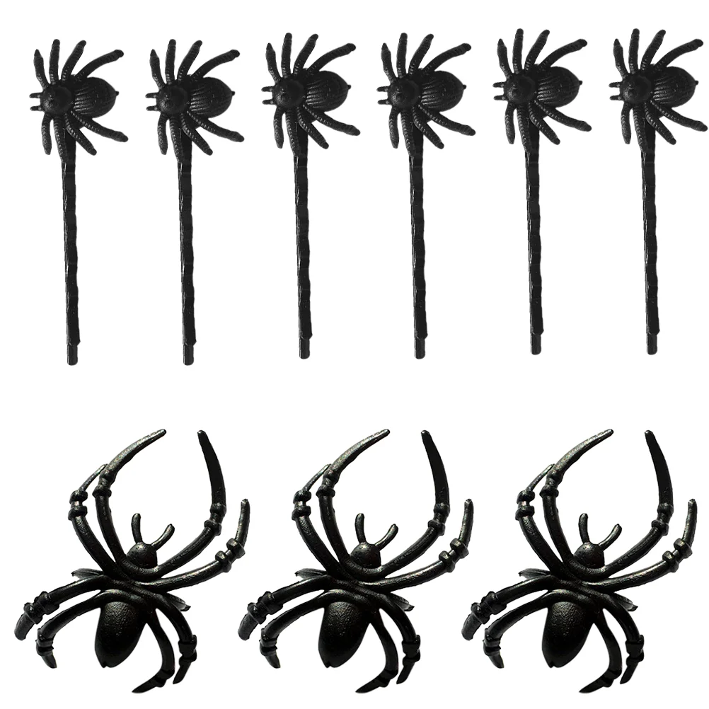 Mini aranhas clipe no anel barrette decoração de cabelo clipes falsos acessórios de halloween preto