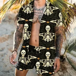 Conjunto de 2 piezas de camisa de manga corta con estampado 3D para hombre, pantalones cortos de playa, informal, vacaciones, verano, marca de lujo,