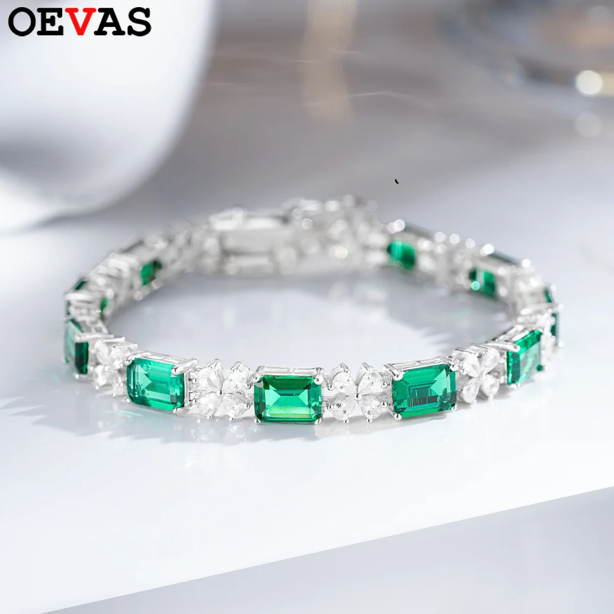 

OEVAS 1ct 5x7mm Emerald Cut High Carbon Diamond Bracelet For Women 100% 925 Silver Sparkling Wedding Party Fine Jewelry Gift