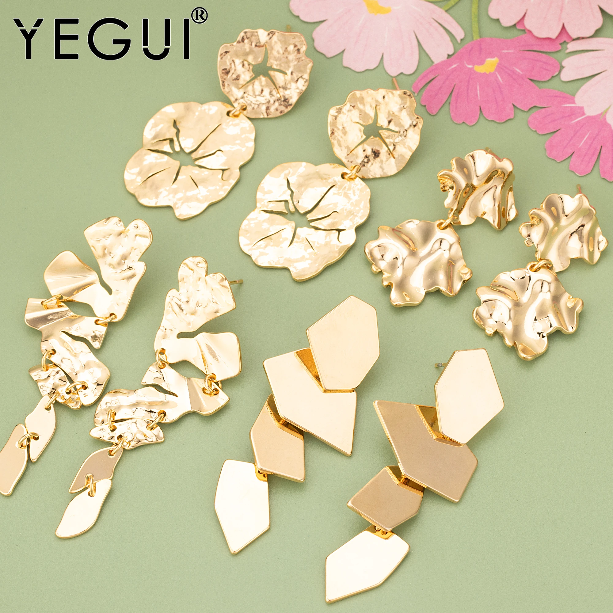 YEGUI-18K Ouro Banhado a Ródio Acessórios De Jóias, Brincos DIY, Cobre, Sem Níquel, Encantos Feitos À Mão, Fazer Jóias, ME06, 4Pcs, Lot