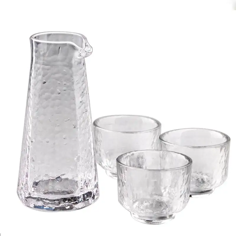 طقم زجاجي جديد على الطراز الياباني لتقديم الويسكي مع ثلاثة أكواب بنمط مطروق، مجموعة أكواب نبيذ أبيض للاستخدام المنزلي