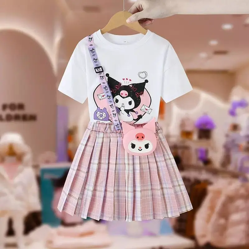 Girls College Style Melody T-shirt Short Skirt Suit Summer New Girls JK Suit Children's Clothes Dress Yankee Pleated Skirt