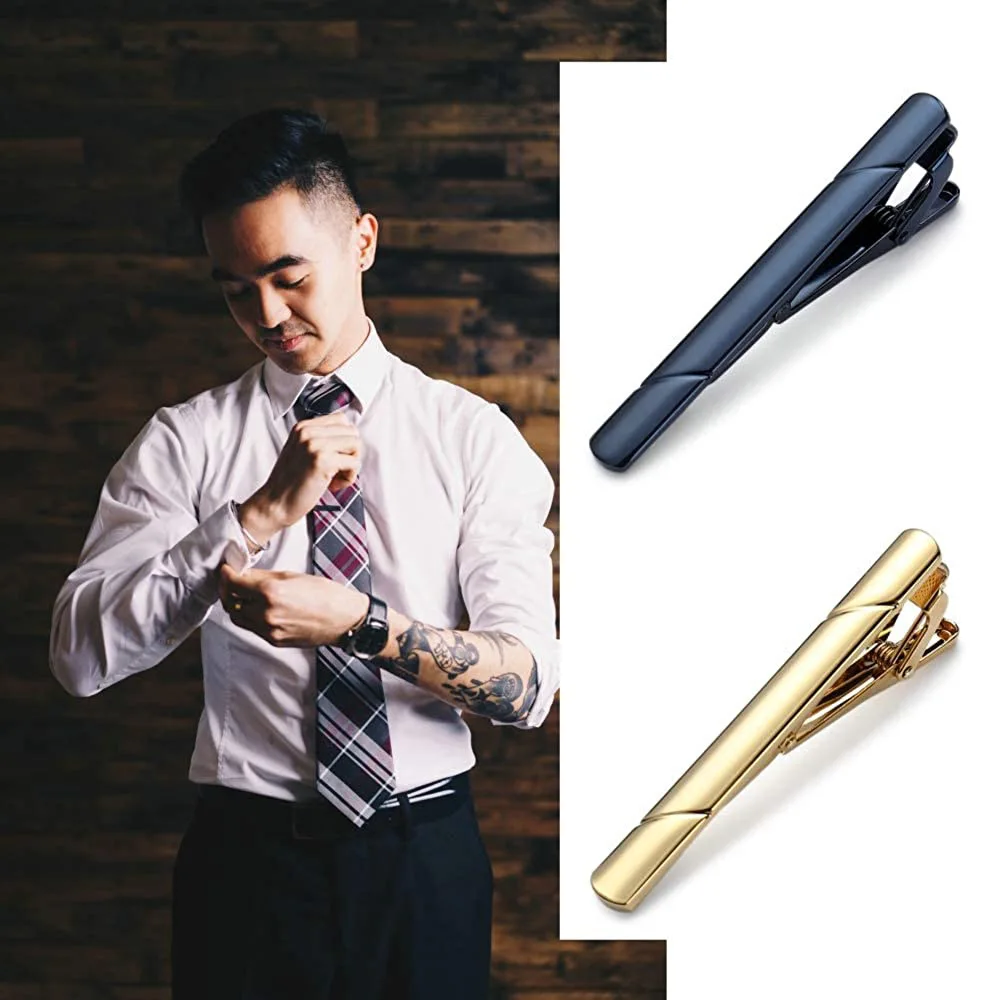 4pcs Metal Glossy Tie Clip  Cufflinks For Men Wedding Business Pin Suit Regular Tie Clip Fashion Clothing Accessories Gifts Set