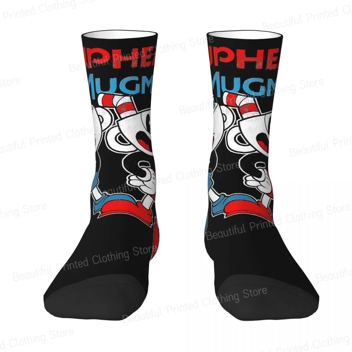 Cuphead & Mugman Dynamic Duo Unisex Four Seasons Socks Cycling Happy Crew Socks Street Style Crazy Sock