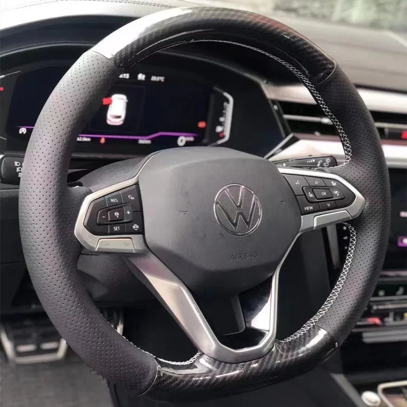 For Volkswagen LAVIDA PLUS sagitar Bora Magotan Golf TACQUA DIY Customized leather carbon fiber hand sewn steering wheel cover