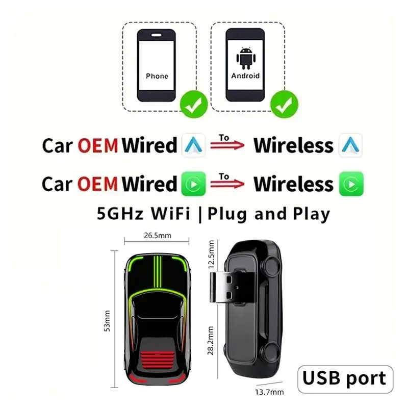 Wireless Carplay Adapter Android Auto Smart AI Box Bluetooth Wifi Fast Connect Plug And Play For Wired Carplay Cars