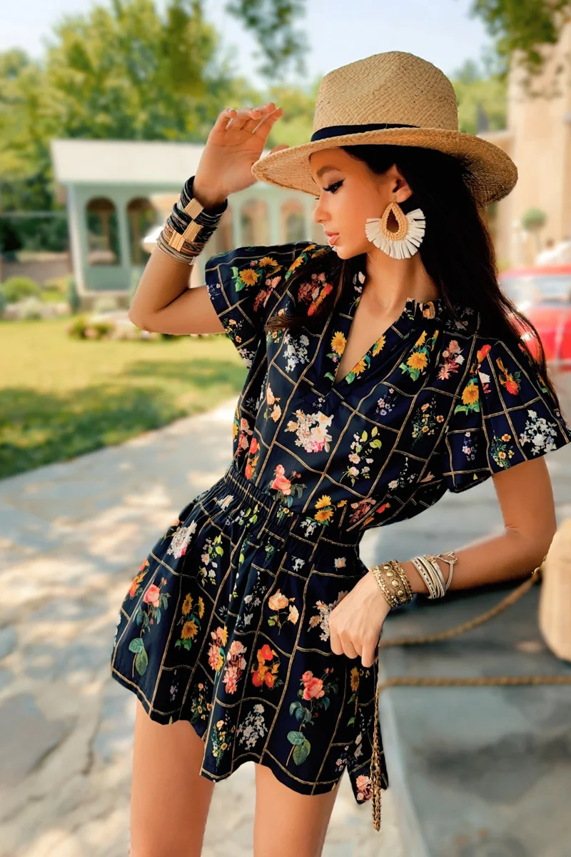 

Spring Print Shirt Tierred Women's Tops Separately Short Flying Sleeve Preppy Style Blouses Vintage Y2K New DABUWAWA DM2AST016