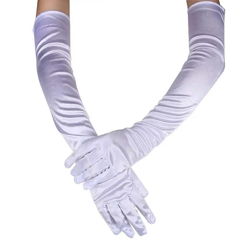 Neue 1-Paar Damen-Handschuhe für Abendpartys, formelle Handschuhe, einfarbig, Satin, lange Fingerhandschuhe für Veranstaltungen, Aktivitäten, Rot, Weiß