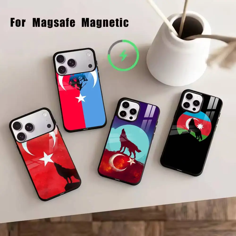 

Turk Wolf Turkey Flag Phone Case For iPhone17,16,15,14,13,12,11 Plus,Pro Magnetic For Magsafe Wireless Charging