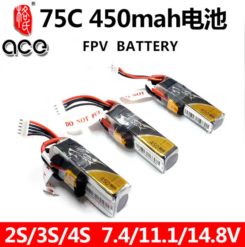 ACE Tattu LiPo Rechargeable Battery 2S 3S 4S 450mAh 75C 1P for RC FPV Racing Drone Quadcopte