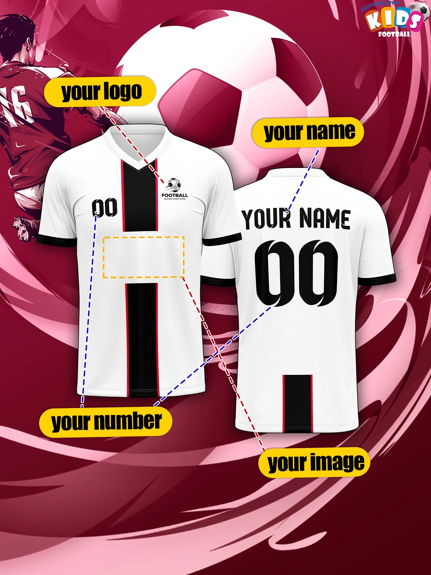 2026 Children's Custom Name and Number Sports V-Neck Jersey, Quick-Drying, Stylish, Heat-Sublimation Technology, Casual Wear