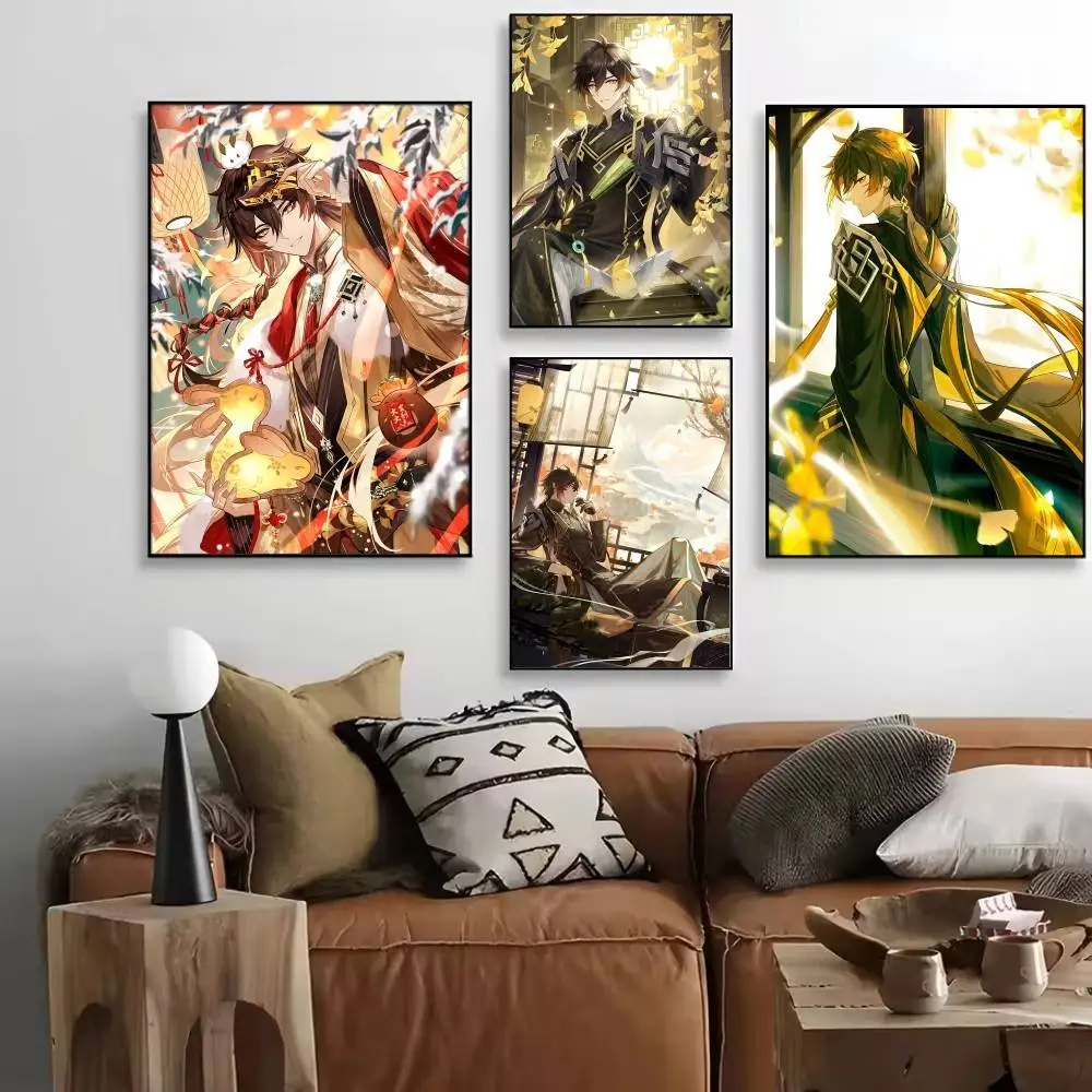 Anime Game Genshin Impact Zhongli Posters HD Print Vintage Wall Art Decor for Home Study Room