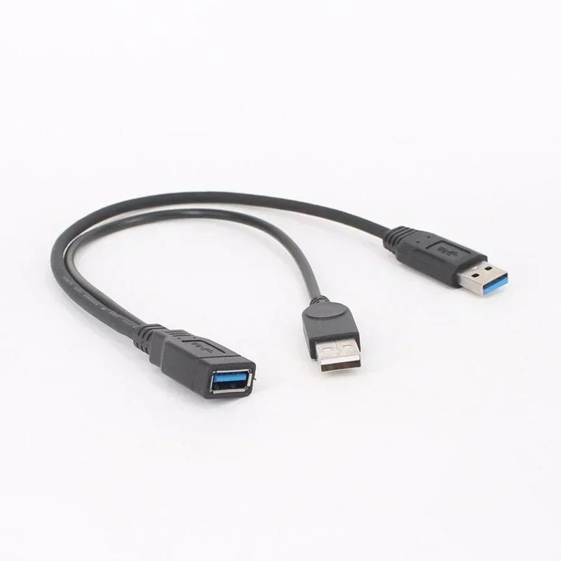 1pc Black USB 3.0 Female To Dual USB Male with Extra Power Data Y Extension Cable for 2.5\