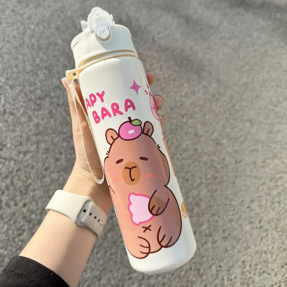 

800ml Kawaii Water Bottle For Kids Girl Cute Plastic Juice Tea Drinking Bottles With Straw Large Portable Bicycle Gym Bottle