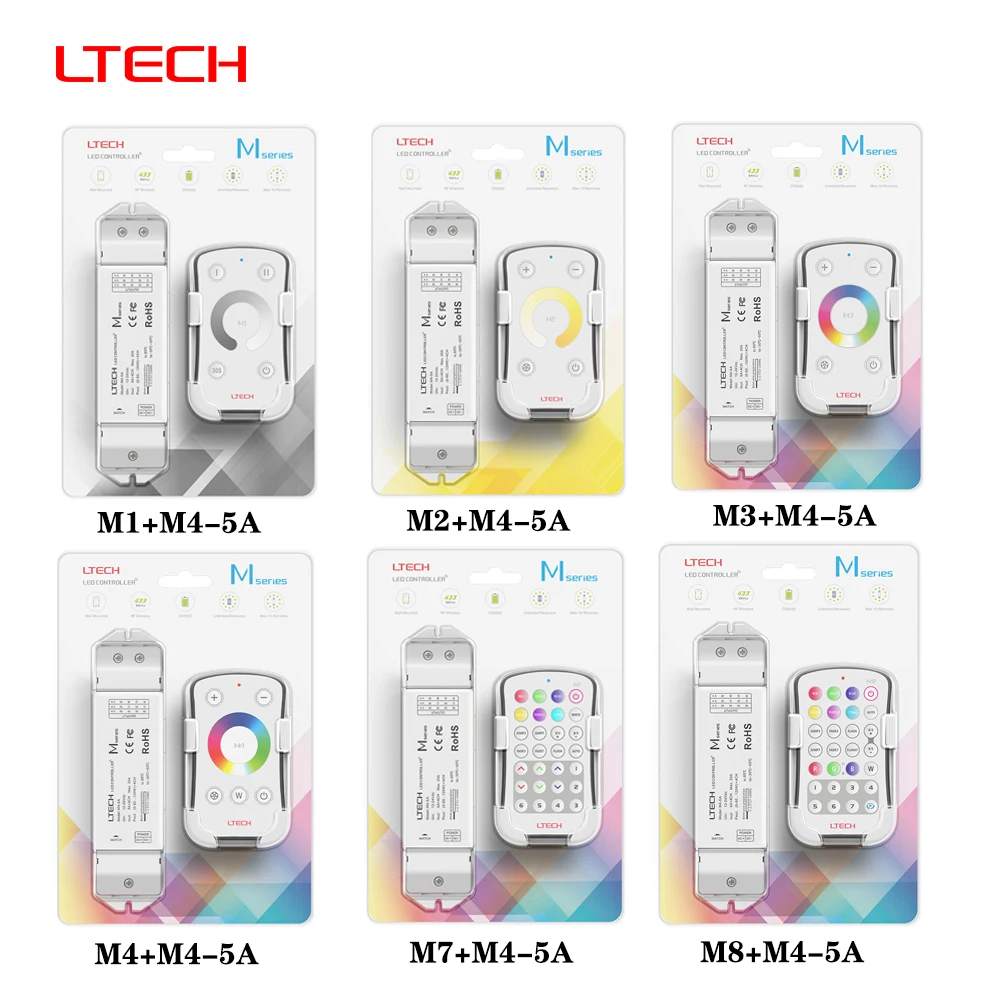 

LTECH M2+M4-5A DC12-24V RF433MHz 4In1 LED Controller Dimmer For Single/Dual Color RGB RGBW RGBWW CCT COB Led Strip Control