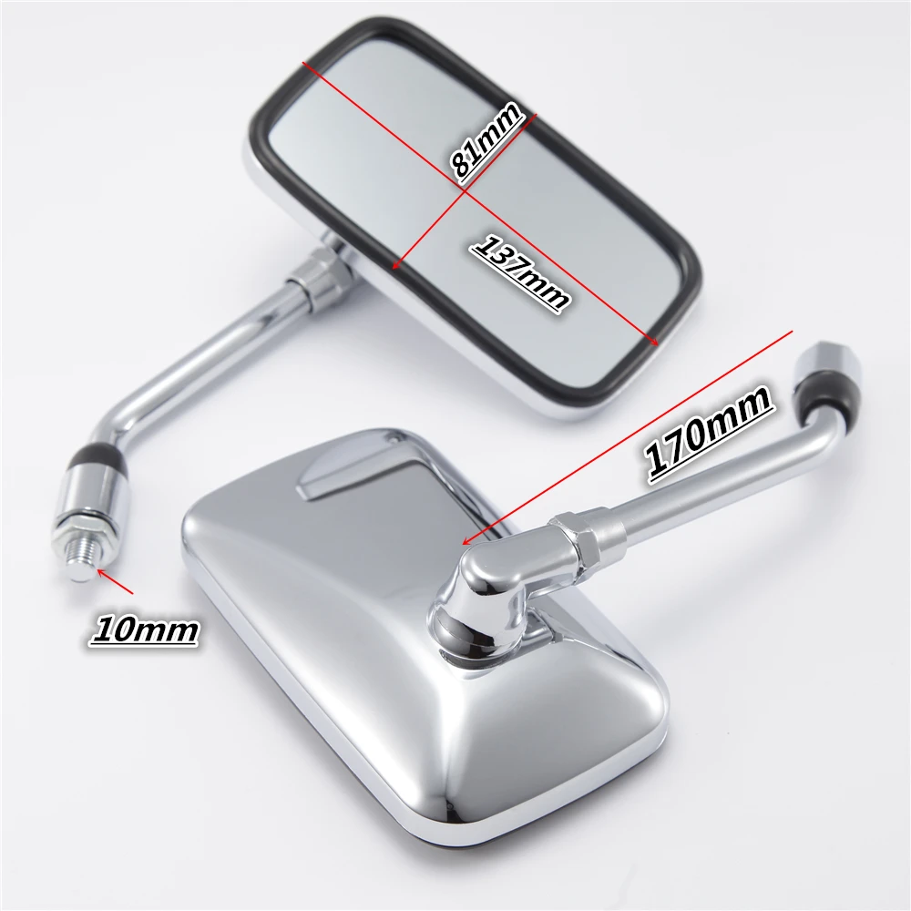 

Universal Rectangle Metal rod ABS shell Motorcycle Rearview Mirrors 10mm Chrome For For Honda Yamaha Suzuki Kawasaki