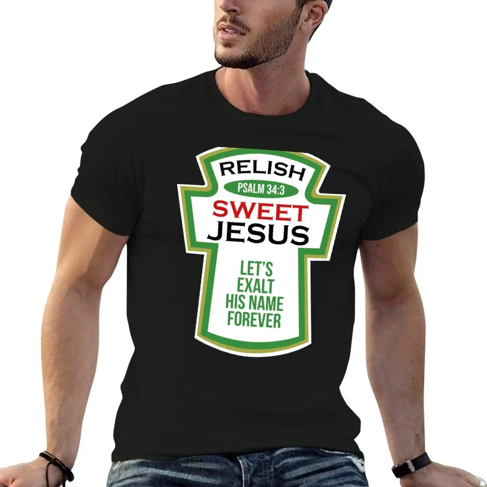 Camiseta de parodia cristiana Relish Sweet Jesus Condiments Pickle, camiseta con estampado personalizado de anime, camisetas de gran tamaño